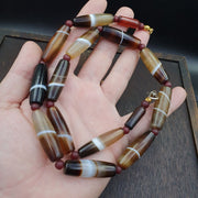Lot 15 Antique, Yemeni Agate Bead Necklace | Banded Natural Haqeeq | Made In Germany, 150-200 Years