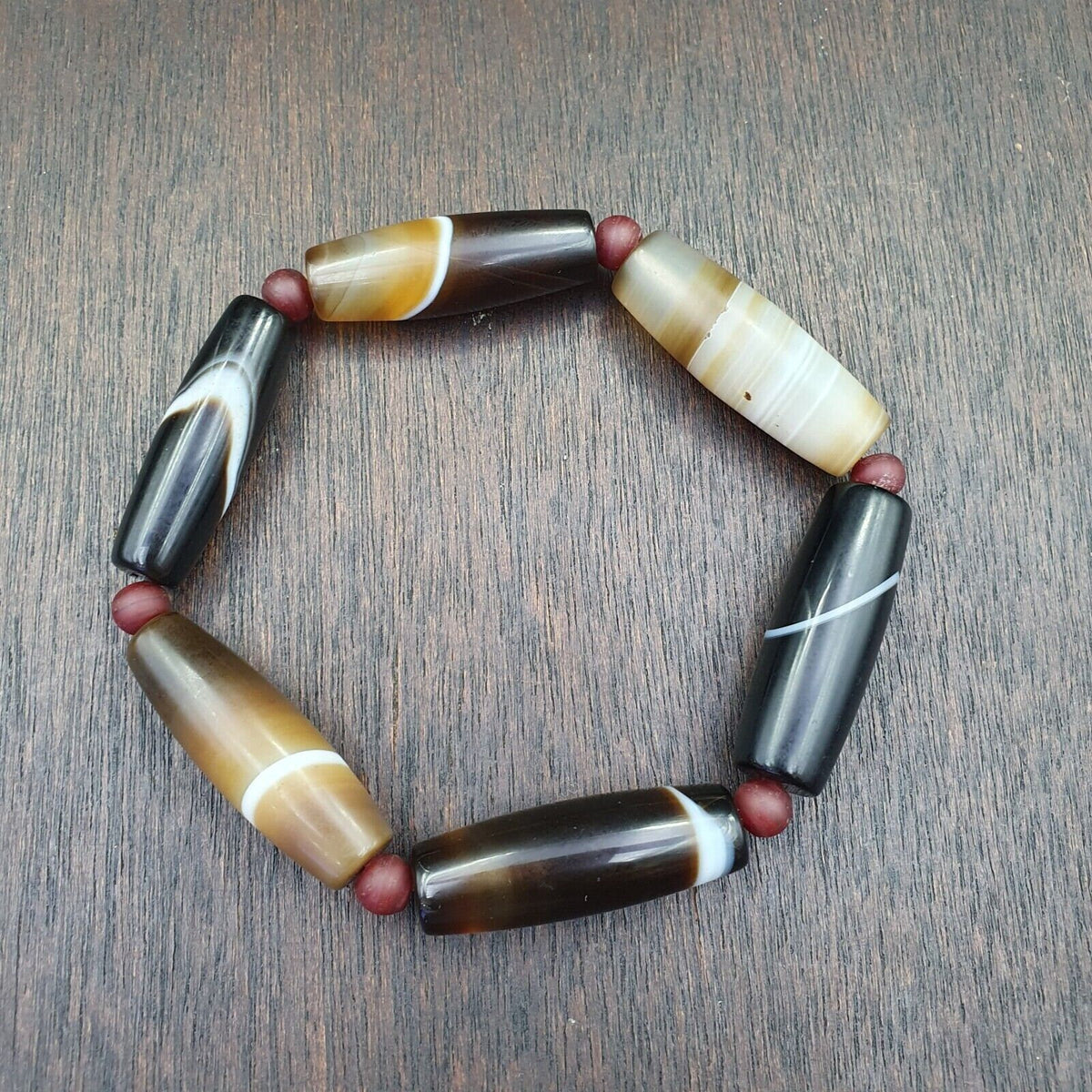 Lot 6 Antique Old Yemeni Agate Natural Rare Pattern Banded Agate Bead br1
