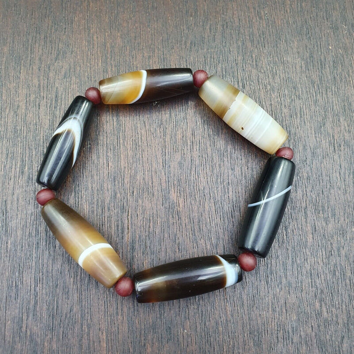 Lot 6 Antique Old Yemeni Agate Natural Rare Pattern Banded Agate Bead br1