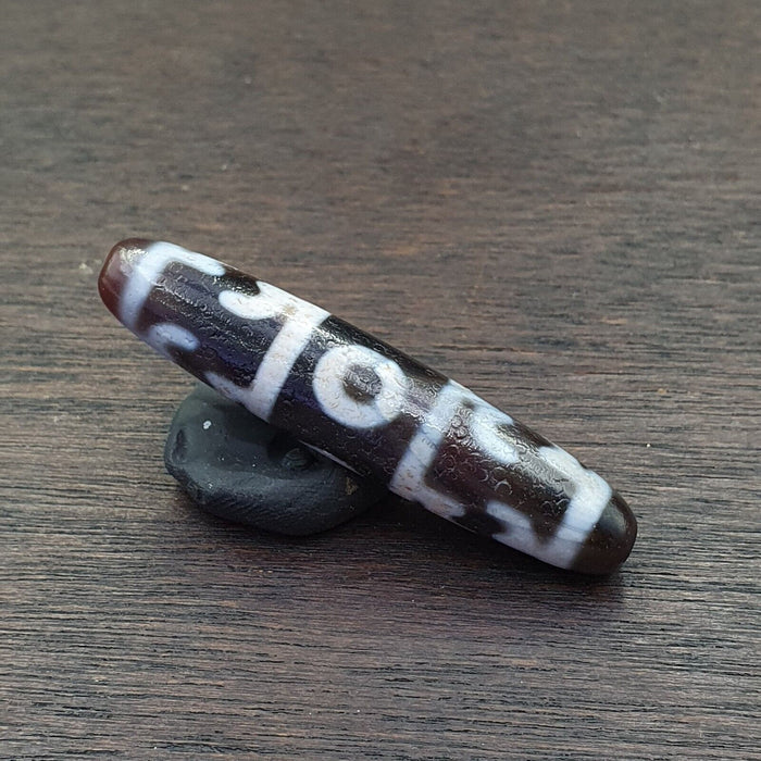 Rare Pattern Indo Tibetan Himalayan 4 Totem Eyes Red Agate Bead Amulet Dzi
