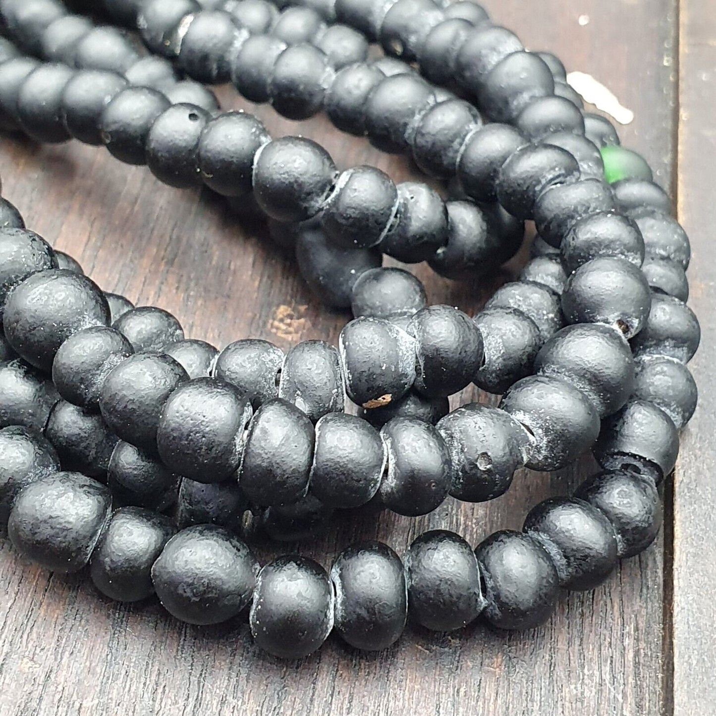 Vintage African Black Glass Trade Beads Strand (7-8mm)