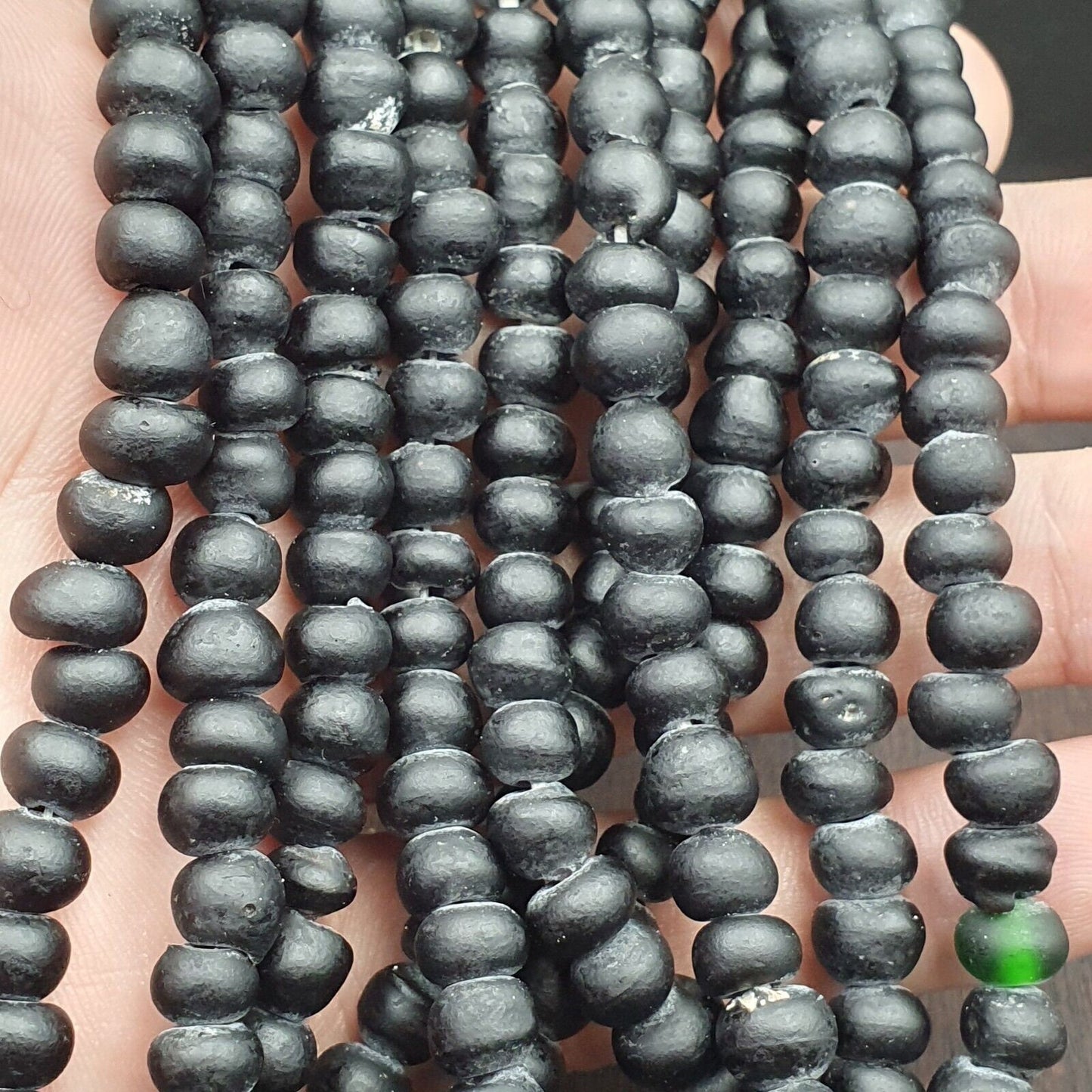 Vintage African Black Glass Trade Beads Strand (7-8mm)