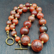 Nl-8 antique old himalayan indo tibetan carnelian agate beads necklace
