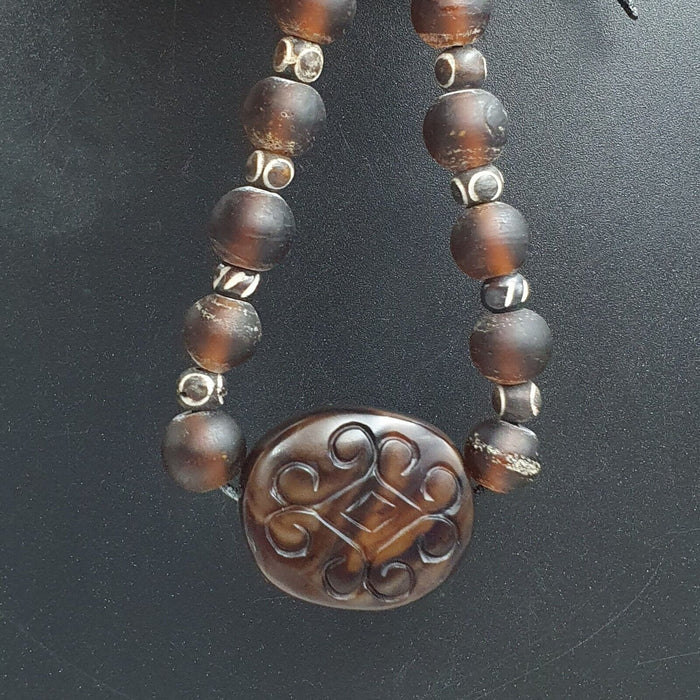Antique Tibetan Chinese Himalayan Carving Agate Pendent Amulet Bead #33