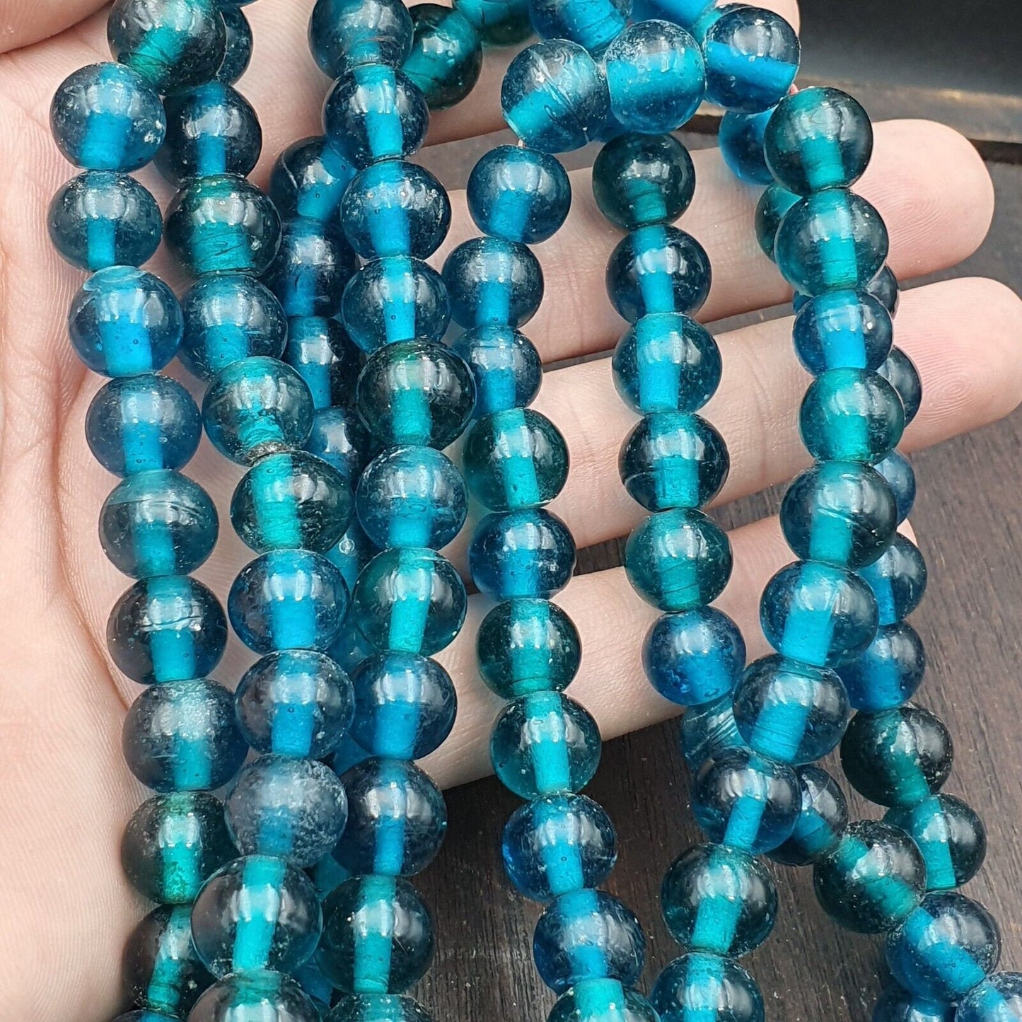 Vintage glass beads aqua blue fancy beads 10.5mm-11mm strandGift