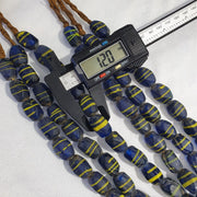Vintage African Trade Beads: Yellow Stripes, Blue Glass (20x12mm)