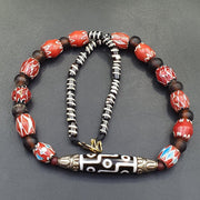 9 falling eyes dzi bead pendant necklace with Tibetan silver and chevron beads – photo 1 of 5