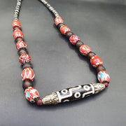 9 falling eyes dzi bead pendant necklace with Tibetan silver and chevron beads – photo 3 of 5