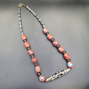 9 falling eyes dzi bead pendant necklace with Tibetan silver and chevron beads – photo 4 of 5