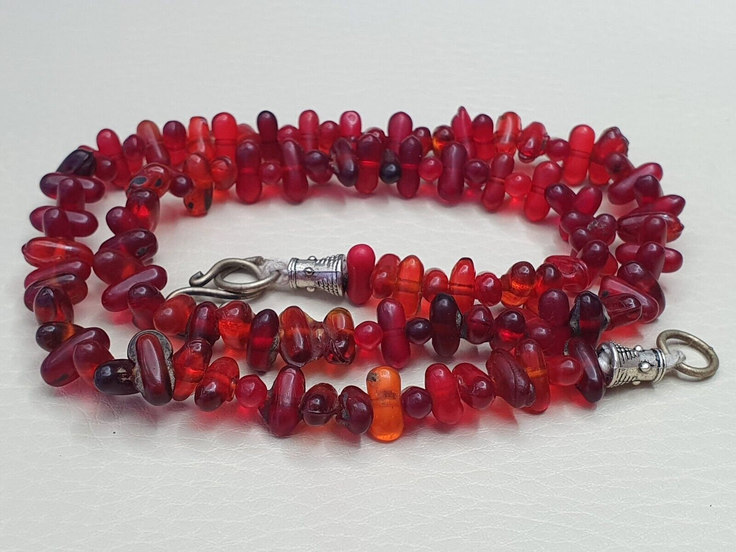 Antique old beads traded red color glass beads jewelry necklace  malaGift