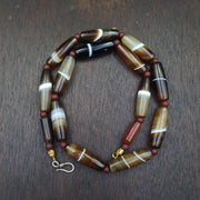 Lot 15 Antique, Yemeni Agate Bead Necklace | Banded Natural Haqeeq | Made In Germany, 150-200 Years