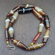 Lot 15 Antique, Yemeni Agate Bead Necklace | Banded Natural Haqeeq | Made In Germany, 150-200 Years