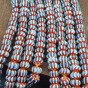 Vintage chevron beads venetian style red blue glass 9-10mm beads long strand