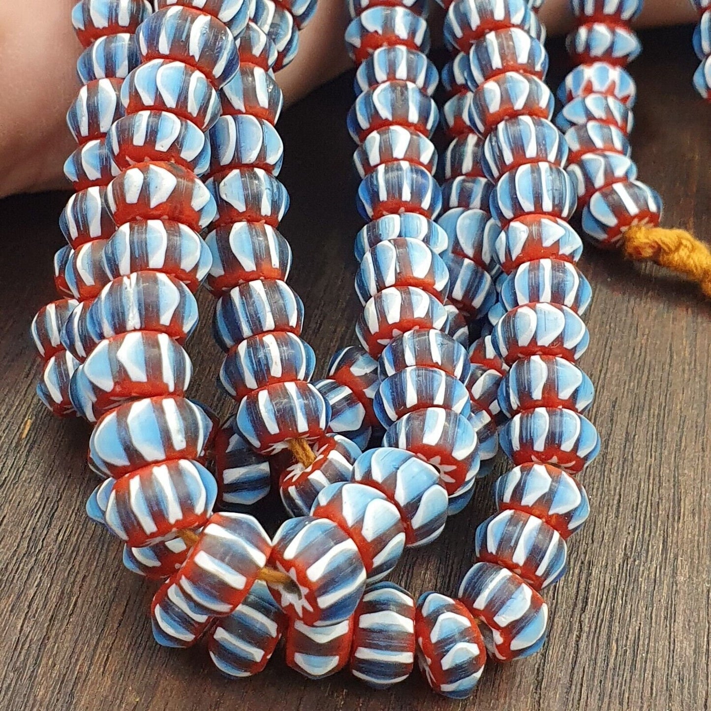 Vintage chevron beads venetian style sky blue glass 9-10mm beads long strandGift