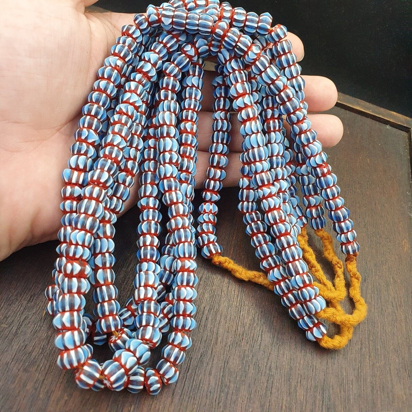Vintage chevron beads venetian style sky blue glass 9-10mm beads long strandGift