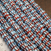 Vintage chevron beads venetian style sky blue glass 9-10mm beads long strand.
