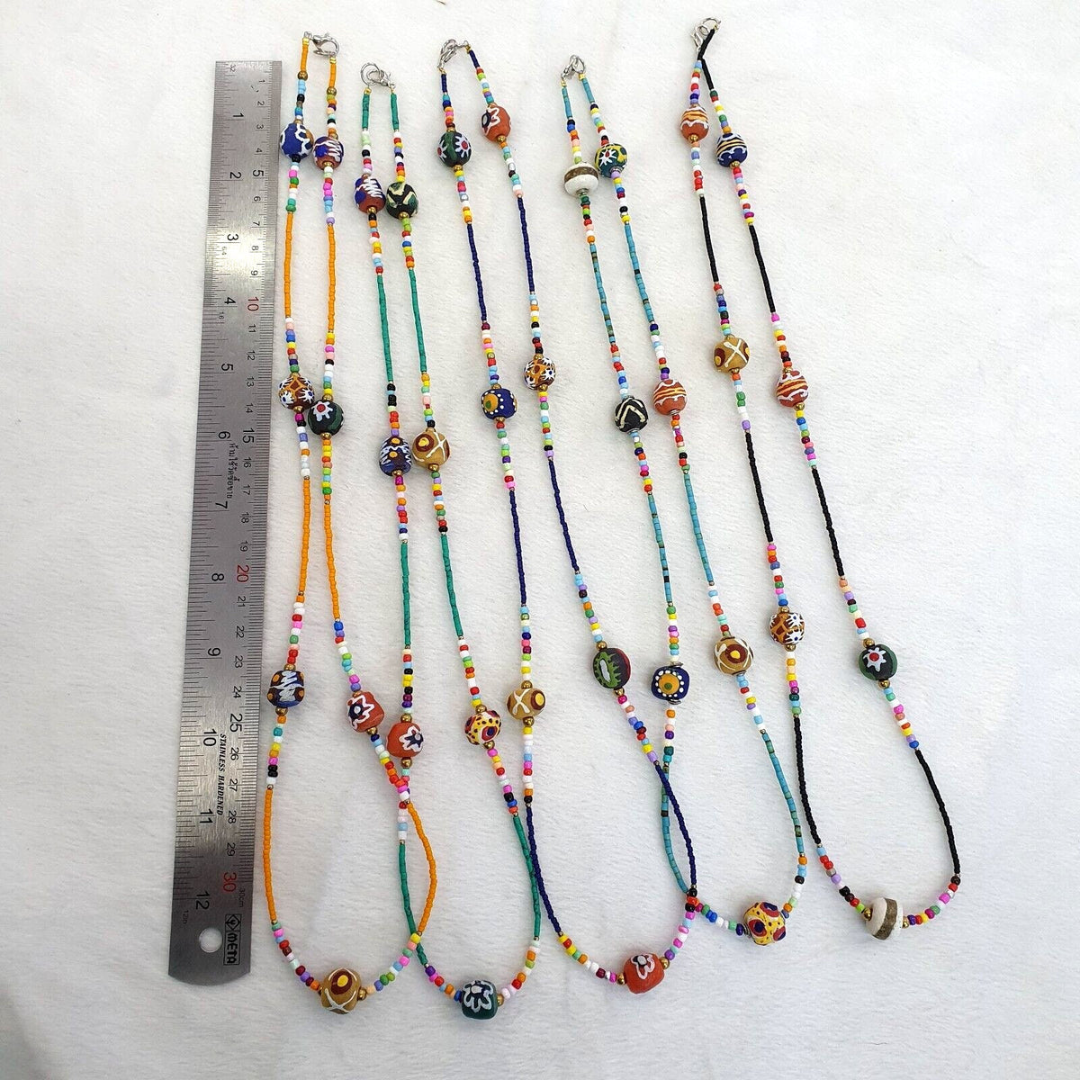 Lot 5 pcs african glass beads with afghan tiny seed beads necklaces