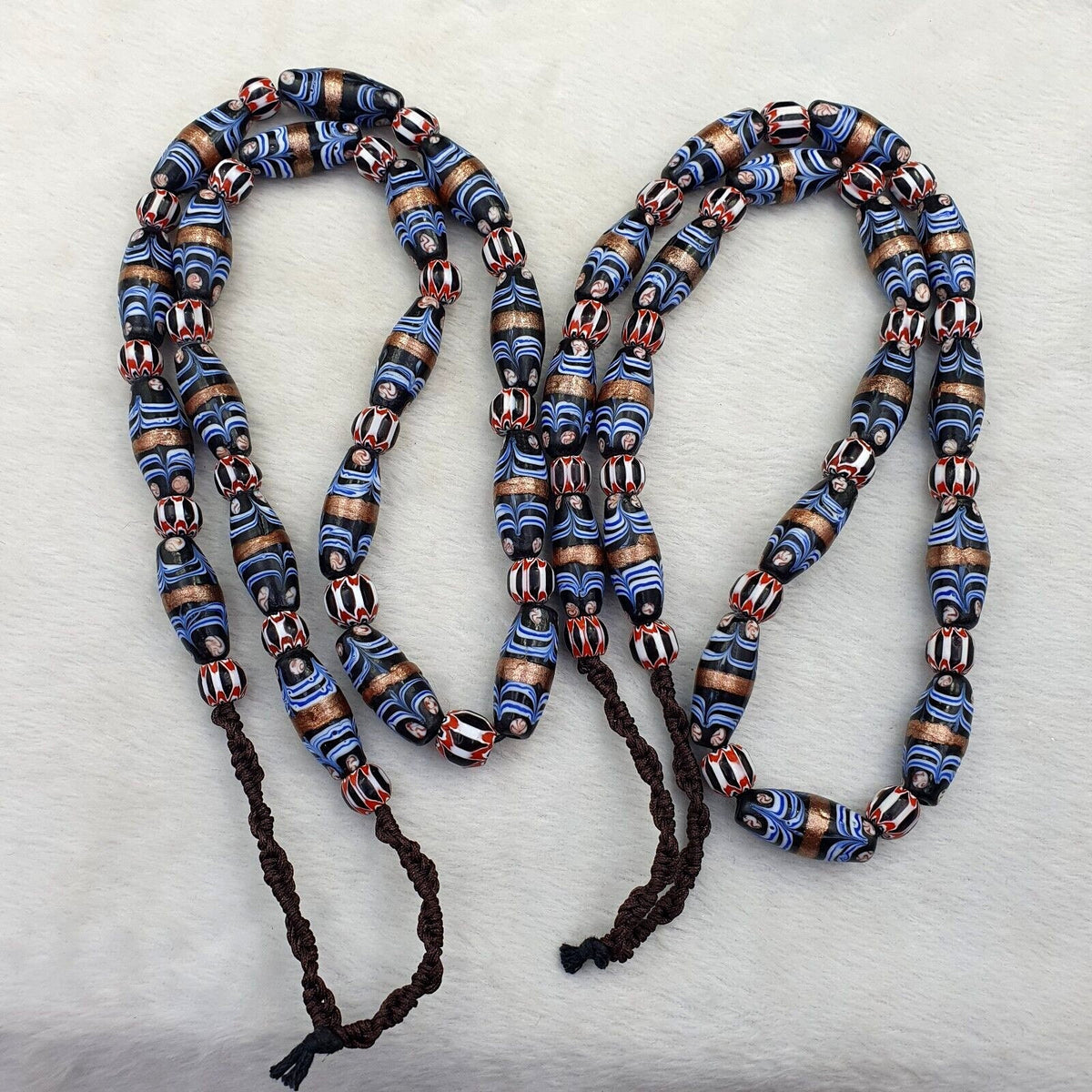 Vintage millefiori fancy feather & chevron glass beads 25×10 mm | long strandGift