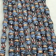 Vintage millefiori fancy feather & chevron glass beads 25×10 mm | long strand.