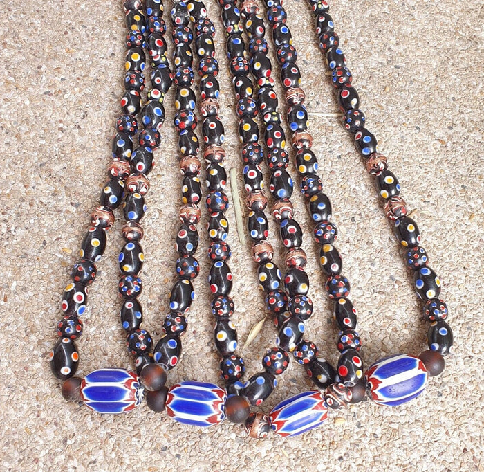 Venetian style beads old chevron skunk dotted eyes glass beads long strandGift