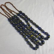 Vintage African Trade Beads: Yellow Stripes, Blue Glass (20x12mm)