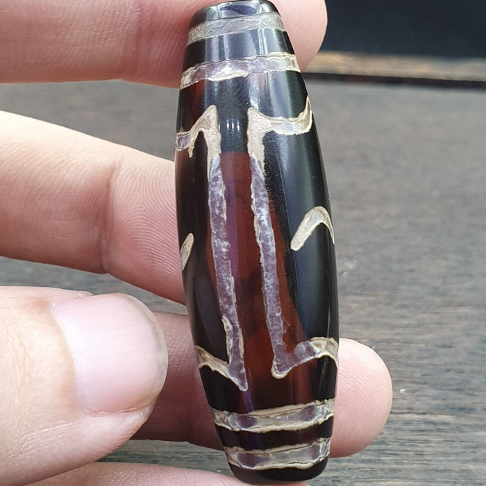 Huge vintage himalayan tibetan etched agate large bead decorated bead