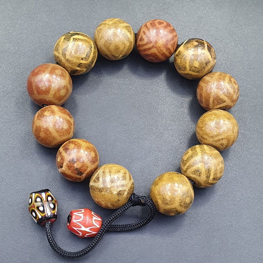 Südasiatische burmesische Antiquitäten Pumtek Pyu Perlen 20 - 22mm Lot 12 Perlen Armband