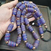 Vintage african style blue glass aventurine fancy glass beads beaded necklace.