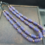 Vintage african style blue glass aventurine fancy glass beads beaded necklace.
