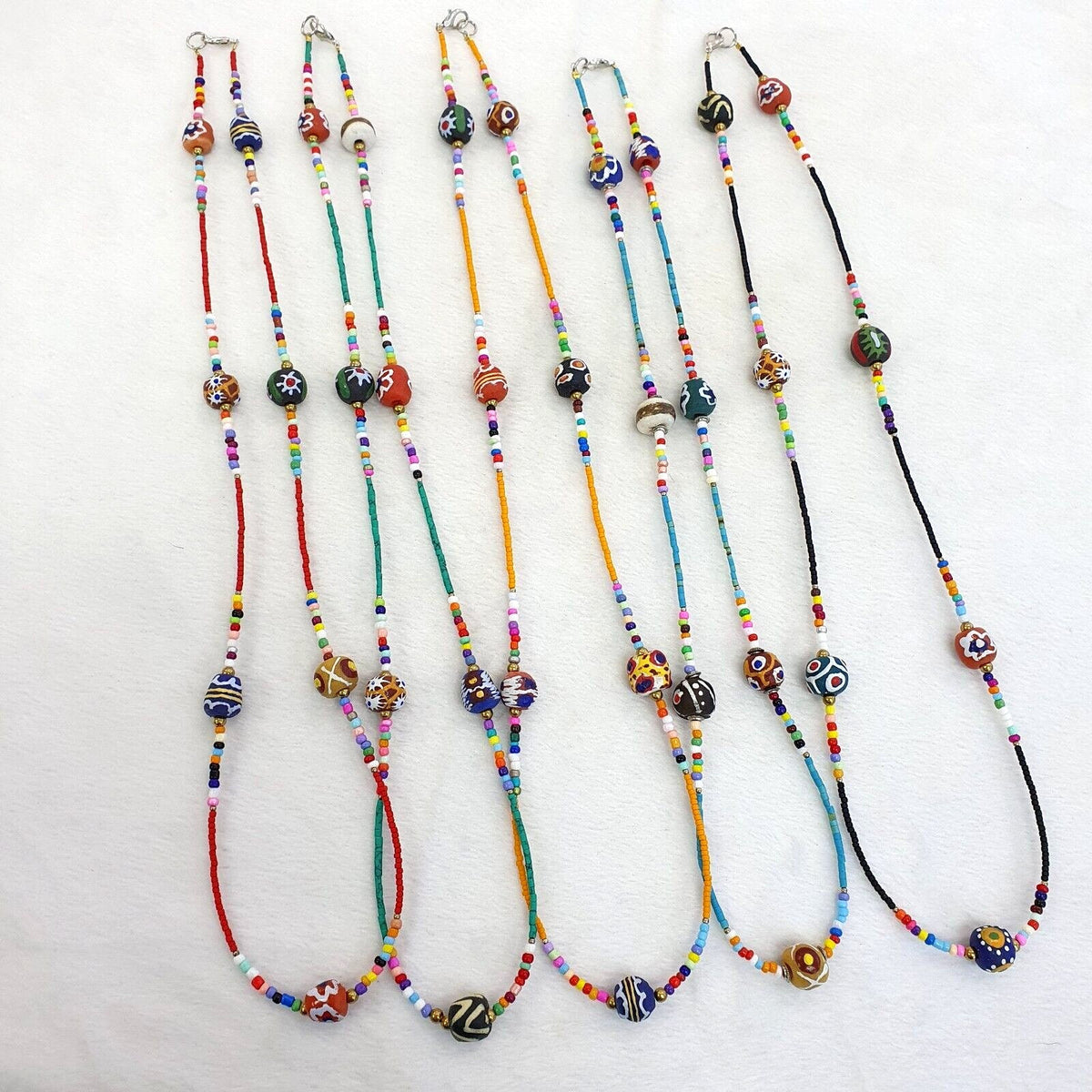 Lot 5 pcs african glass beads with afghan tiny seed beads necklaces sd-2