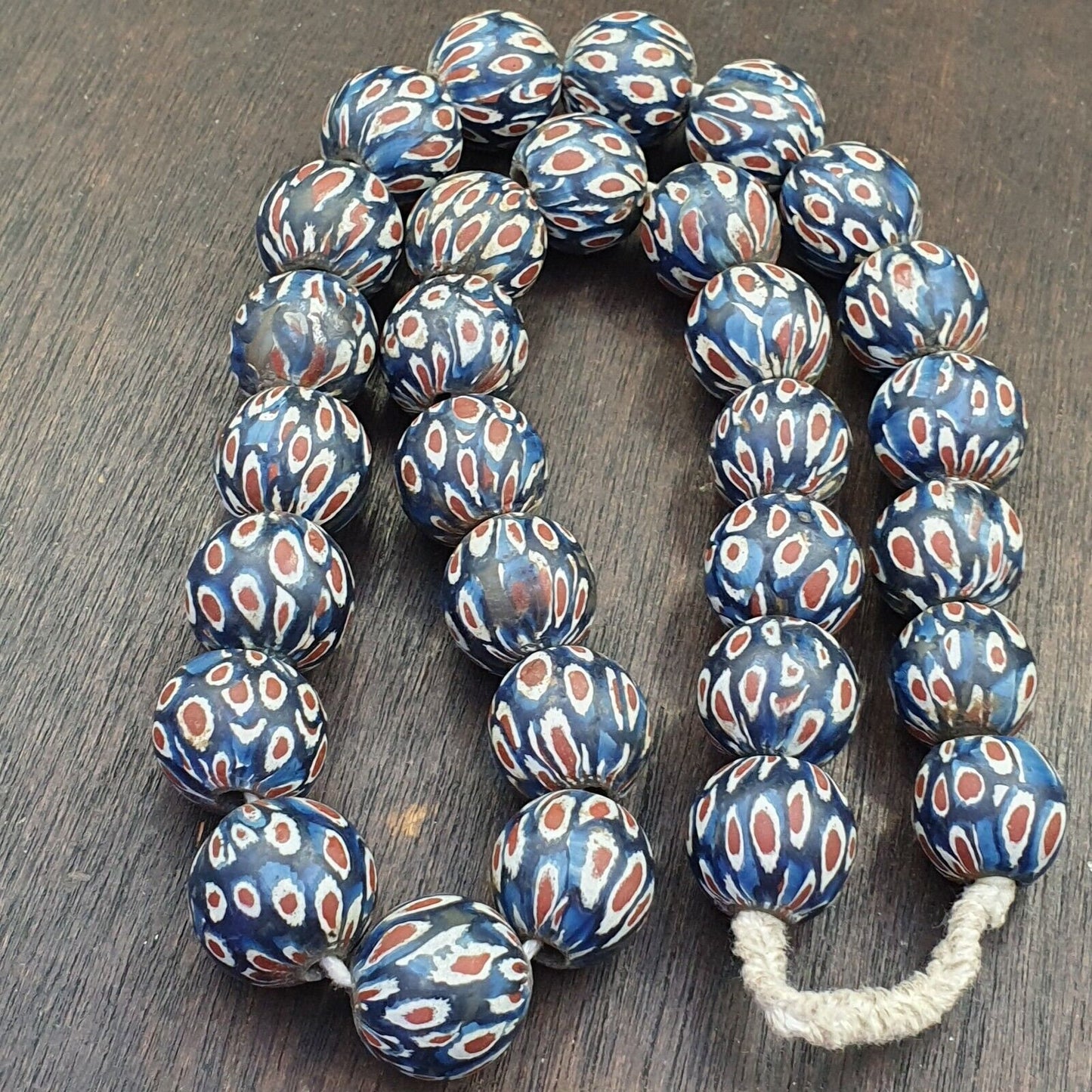 Vintage antique blue gabri red eyes glass beads strand 19mmGift