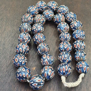 Vintage antique blue gabri red eyes glass beads strand 19mm.