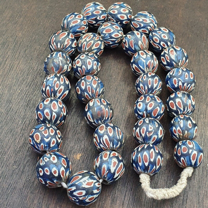 Vintage antique blue gabri red eyes glass beads strand 19mmGift
