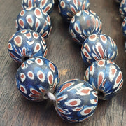 Vintage antique blue gabri red eyes glass beads strand 19mm.