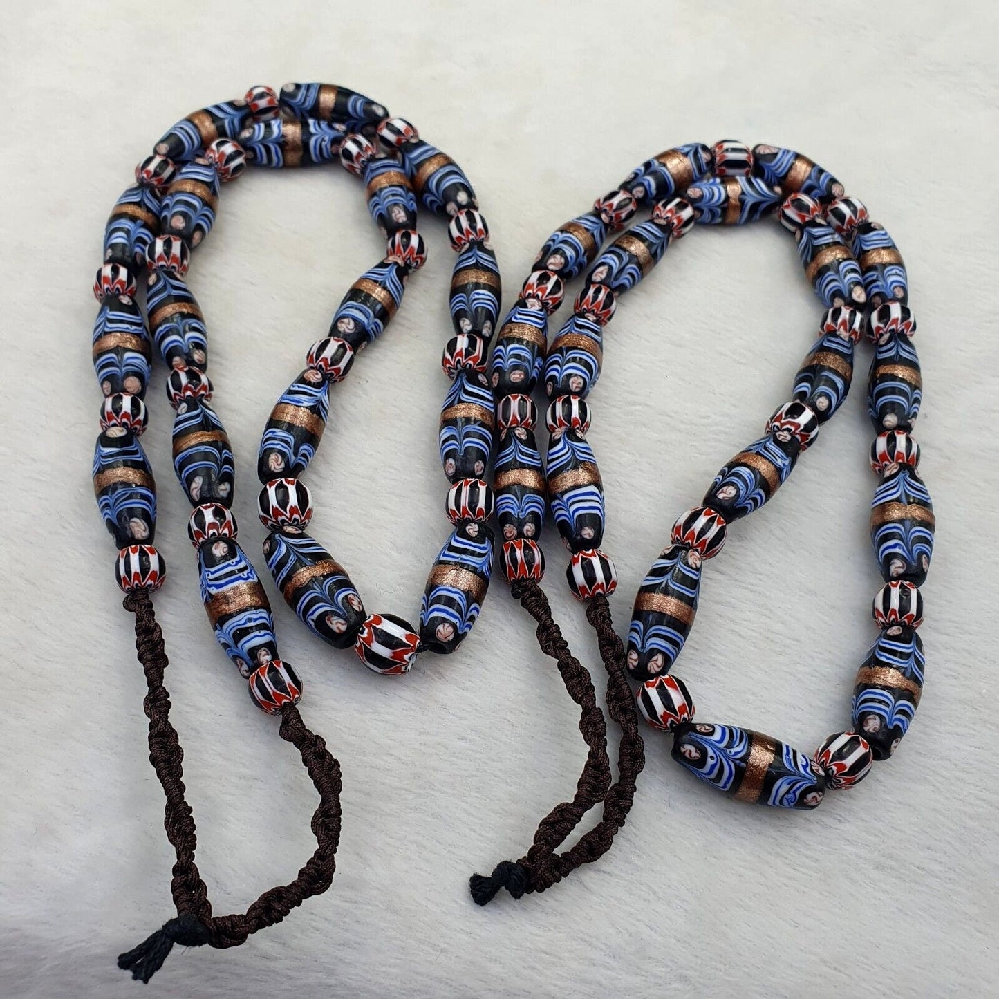 Vintage millefiori fancy feather & chevron glass beads 25×10 mm | long strandGift