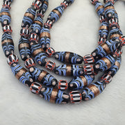 Vintage millefiori fancy feather & chevron glass beads 25×10 mm | long strand.