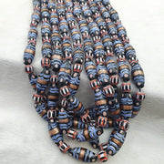 Vintage millefiori fancy feather & chevron glass beads 25×10 mm | long strand.