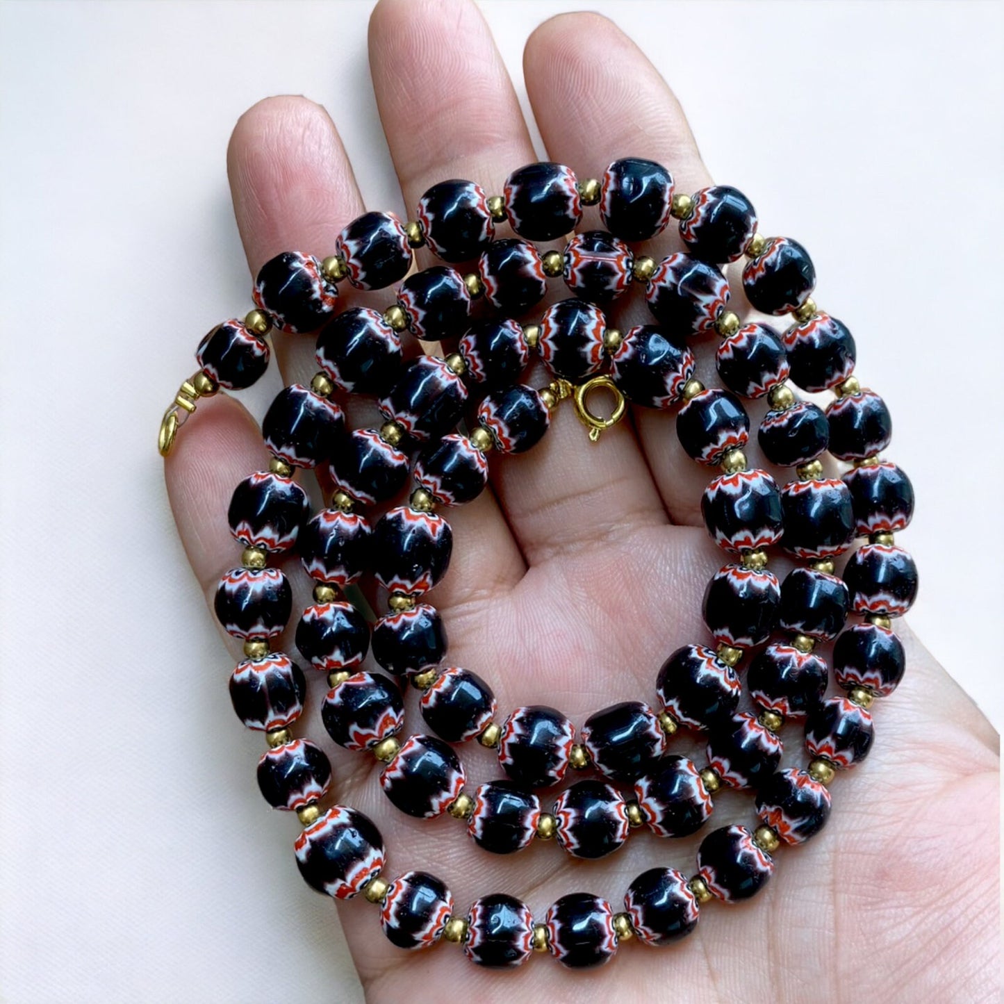 Vintage black chevron venetian style multilayers glass beads necklace n-203Gift