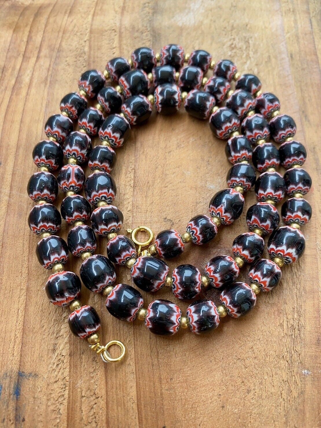Vintage black chevron venetian style multilayers glass beads necklace n-203Gift
