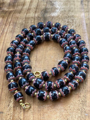 Vintage black chevron venetian style multilayers glass beads necklace n-203.