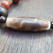 Antique 9 eyes dzi indo tibetan soleimani agate beads, beaded necklace