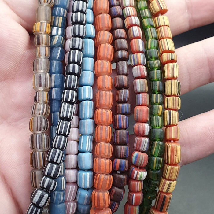 Vintage african multicolor stripes 10 strands glass beads 5-7mm necklace l9