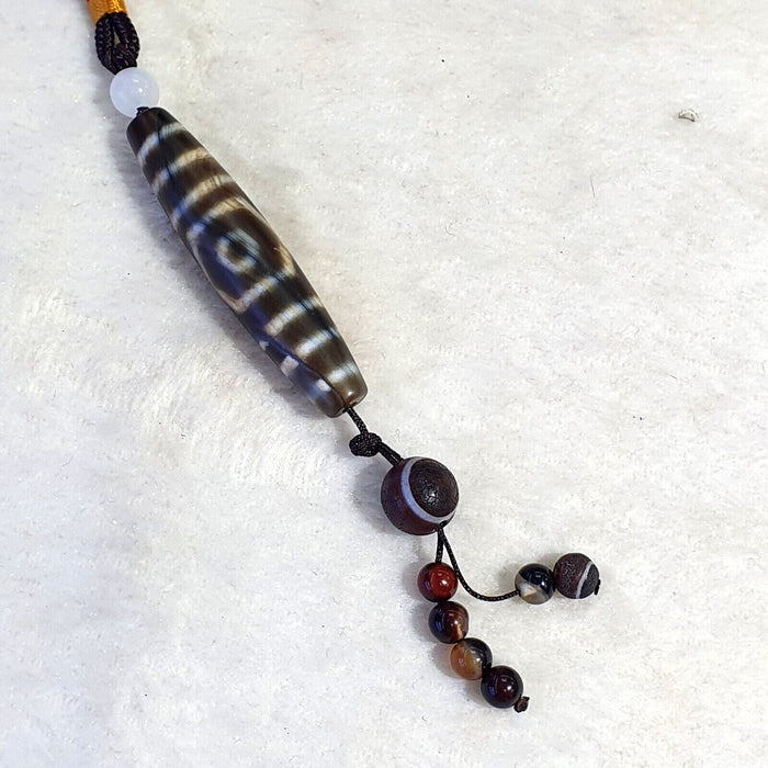 Vintage old tibetan 3circle eyes in eye 3 lines agate stone dzi bead amulet
