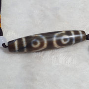 Vintage old tibetan 3circle eyes in eye 3 lines agate stone dzi bead amulet