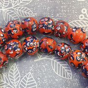 Red floral art deco venrano millefiori glass beads strand.