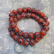 Red floral art deco venrano millefiori glass beads strand.