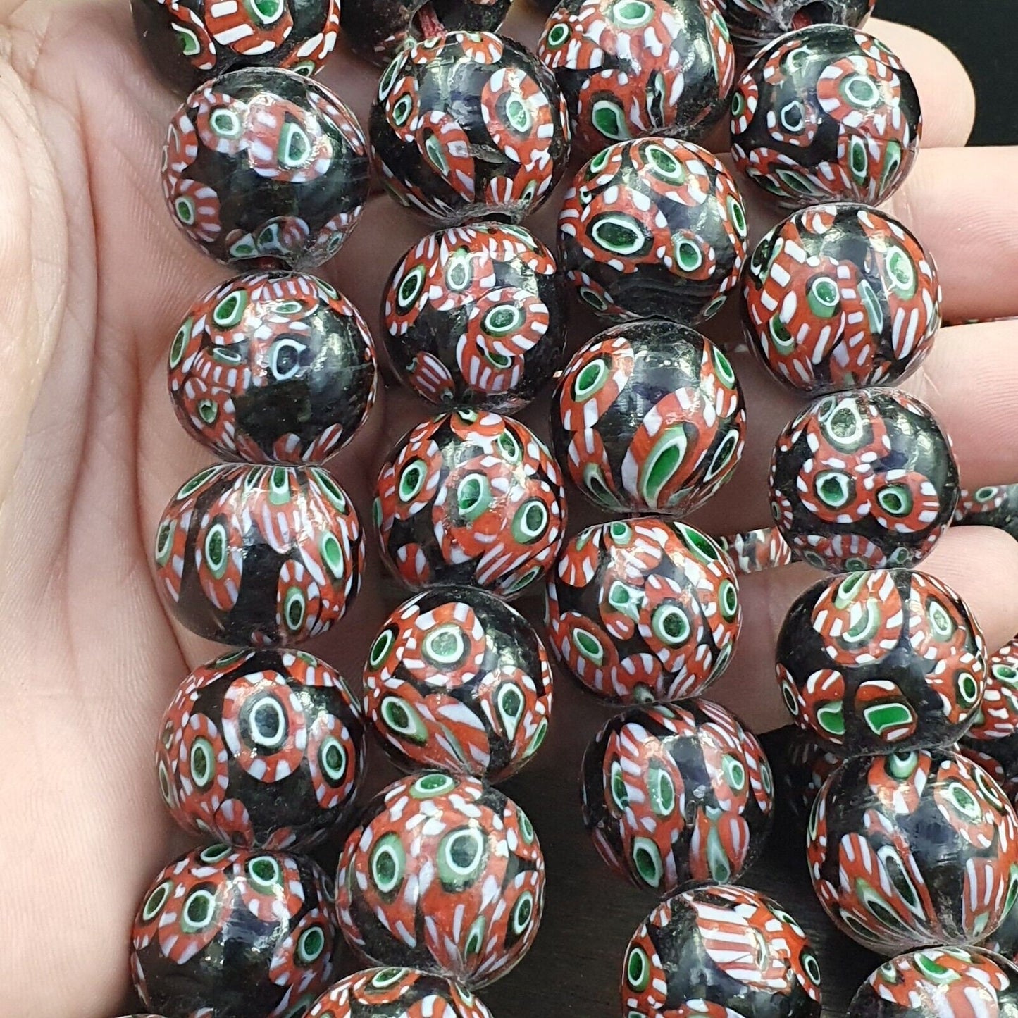 Vintage vene beads unique pattern glass beaded strand necklace 18-19mmGift