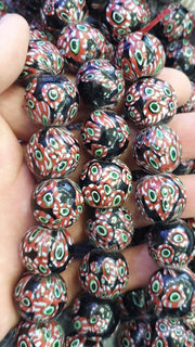 Vintage Venetian Inspired Beads, Unique Pattern Trade Necklace, Multicolor Large Round, Strand | Glass | 18-19mm, Approx 35