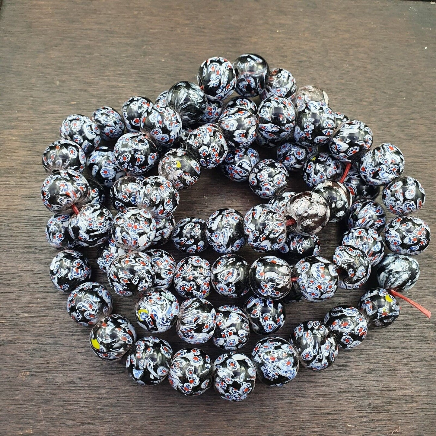 Vintage vene beads unique pattern glass beaded strand necklace 17-18mmGift