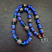 Vintage six layers chevron venetian style blue chevron beads necklace bcn-4